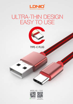 Други USB кабели USB кабел TYPE-C LDNIO LS-60 2.4A с текстилна оплетка 1 метър червен